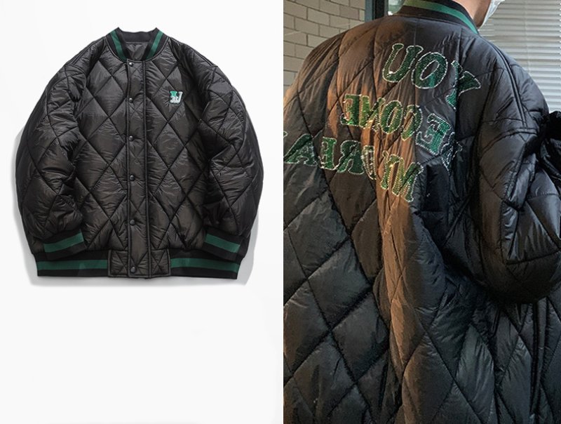 画像12: Rhombus-shaped quilted light down jacket baseball uniform jacket blouson ユニセッ クス男女兼用キルティングライトダウンジャケットスタジアムジャンパー スタジャン ブルゾンバイカージャケット (12)