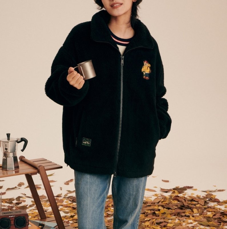 画像7: bear embroidery fleece faux fur Jacket coat  男女兼用ユニセックスベア熊刺繍フリースファージャケット ブルゾン (7)