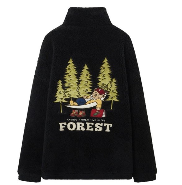 画像1: bear embroidery fleece faux fur Jacket coat  男女兼用ユニセックスベア熊刺繍フリースファージャケット ブルゾン (1)