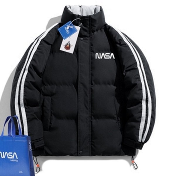 画像1: simple NASA logo 2 lines Down jacket baseball uniform jacket blouson　ユニセッ クス男女兼用シンプルNASAナサロゴ 2本ラインダウンジャケットジャケットスタジアムジャンパー スタジャン ブルゾンバイカージャケット (1)