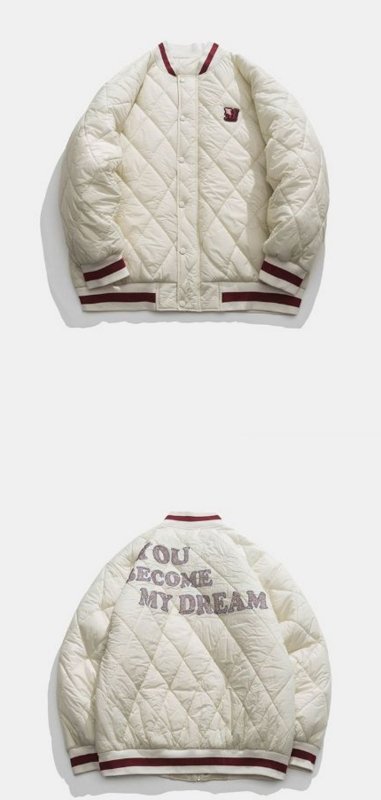画像3: Rhombus-shaped quilted light down jacket baseball uniform jacket blouson ユニセッ クス男女兼用キルティングライトダウンジャケットスタジアムジャンパー スタジャン ブルゾンバイカージャケット (3)