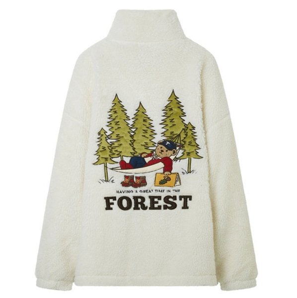 画像1: bear embroidery fleece faux fur Jacket coat  男女兼用ユニセックスベア熊刺繍フリースファージャケット ブルゾン (1)
