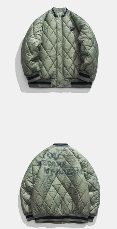 画像9: Rhombus-shaped quilted light down jacket baseball uniform jacket blouson ユニセッ クス男女兼用キルティングライトダウンジャケットスタジアムジャンパー スタジャン ブルゾンバイカージャケット (9)