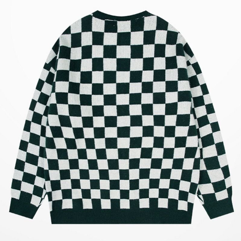 画像4: Damier Check & Rabbit Sweater　ユニセックス 男女兼用 ダミエチェック＆ラビット編み込みプルオーバ  セーター (4)