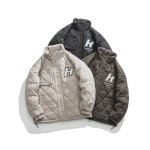 画像5: quilted padded jacket baseball uniform jacket blouson　ユニセッ クス男女兼用Hマークキルティング中綿入りダウンジャケットスタジアムジャンパー スタジャン ブルゾンバイカージャケット (5)