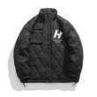 画像3: quilted padded jacket baseball uniform jacket blouson　ユニセッ クス男女兼用Hマークキルティング中綿入りダウンジャケットスタジアムジャンパー スタジャン ブルゾンバイカージャケット (3)