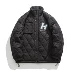 画像3: quilted padded jacket baseball uniform jacket blouson　ユニセッ クス男女兼用Hマークキルティング中綿入りダウンジャケットスタジアムジャンパー スタジャン ブルゾンバイカージャケット (3)