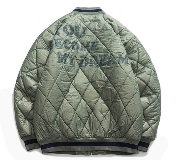 画像1: Rhombus-shaped quilted light down jacket baseball uniform jacket blouson　ユニセッ クス男女兼用キルティングライトダウンジャケットスタジアムジャンパー スタジャン ブルゾンバイカージャケット (1)