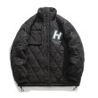 画像7: quilted padded jacket baseball uniform jacket blouson　ユニセッ クス男女兼用Hマークキルティング中綿入りダウンジャケットスタジアムジャンパー スタジャン ブルゾンバイカージャケット (7)