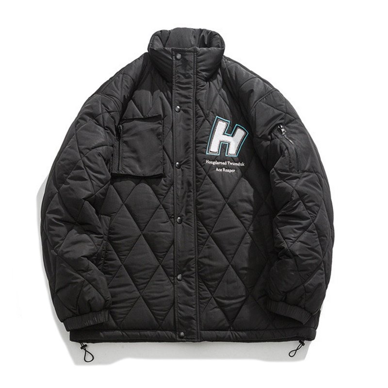 画像7: quilted padded jacket baseball uniform jacket blouson　ユニセッ クス男女兼用Hマークキルティング中綿入りダウンジャケットスタジアムジャンパー スタジャン ブルゾンバイカージャケット (7)