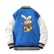 画像3:  Batting down rabbit embroideryjacket baseball uniform jacket blouson　ユニセッ クス男女兼用中綿ダウン入りラビット&スマイル刺繍エンブレムジャケットスタジアムジャンパー スタジャン ブルゾンバイカージャケット (3)