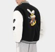 画像6:  Batting down rabbit embroideryjacket baseball uniform jacket blouson　ユニセッ クス男女兼用中綿ダウン入りラビット&スマイル刺繍エンブレムジャケットスタジアムジャンパー スタジャン ブルゾンバイカージャケット (6)