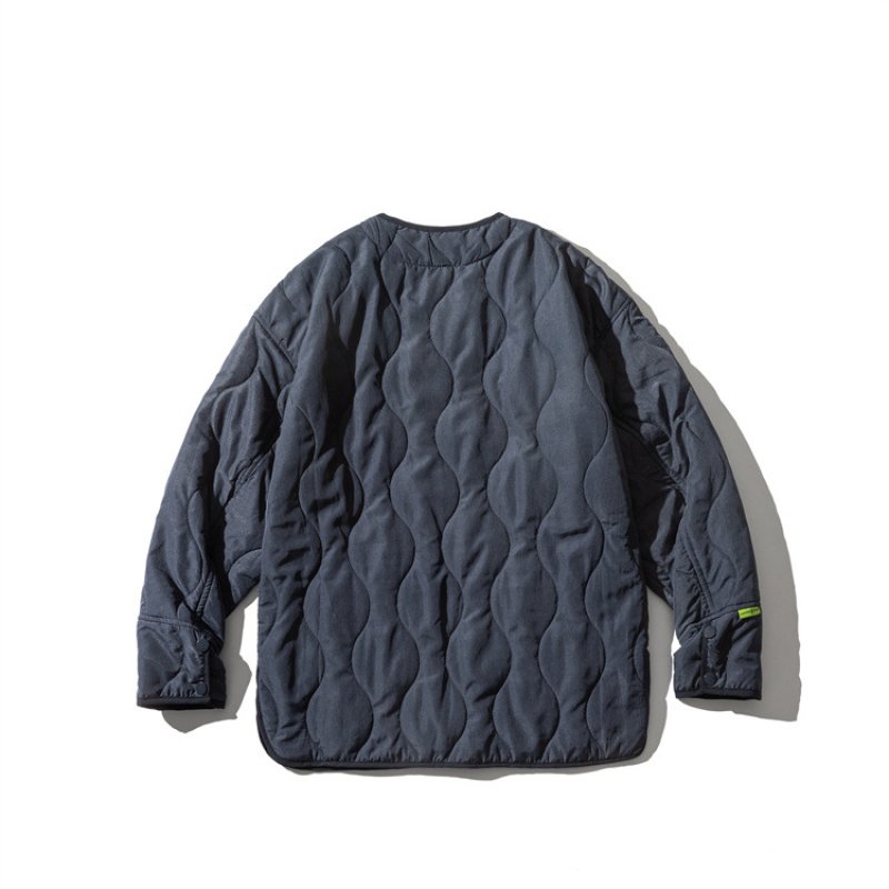 画像4: with smile emblem no color quilted jacket light down jacket baseball uniform jacket blouson ユニセッ クス男女兼用ノーカラースマイルエンブレム付きキルティングジャケットスタジアムジャンパー スタジャン ブルゾン (4)