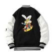 画像2:  Batting down rabbit embroideryjacket baseball uniform jacket blouson　ユニセッ クス男女兼用中綿ダウン入りラビット&スマイル刺繍エンブレムジャケットスタジアムジャンパー スタジャン ブルゾンバイカージャケット (2)