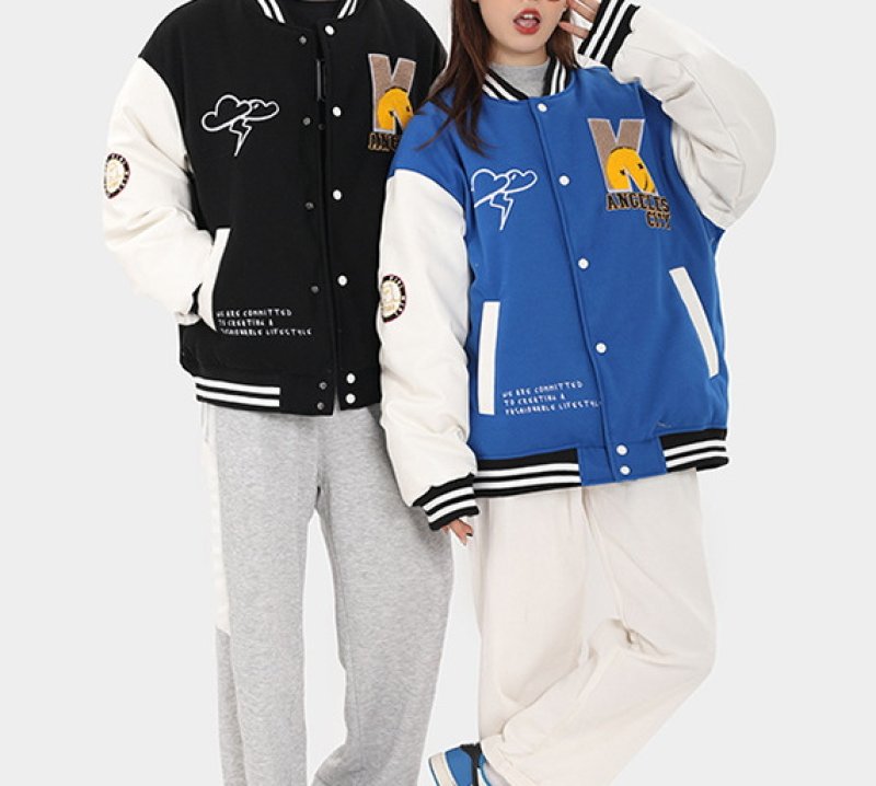 画像7:  Batting down rabbit embroideryjacket baseball uniform jacket blouson ユニセッ クス男女兼用中綿ダウン入りラビット&スマイル刺繍エンブレムジャケットスタジアムジャンパー スタジャン ブルゾンバイカージャケット (7)