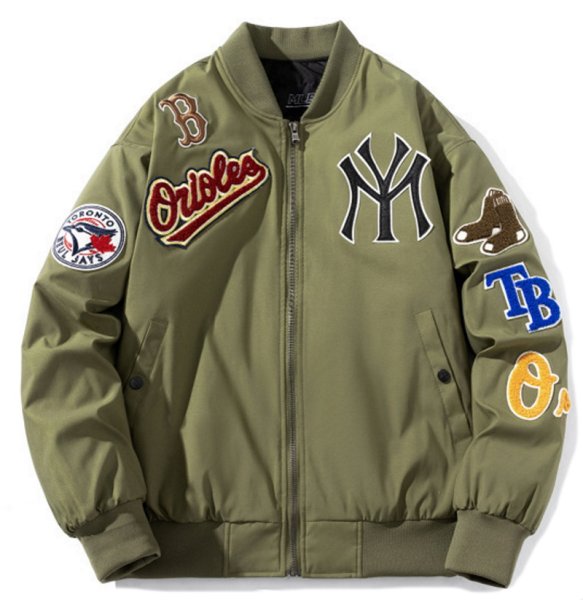 画像1: NY New York Yankees MA-1 stadium jumper baseball uniform jacket blouson　ユニセッ クス男女兼用NYニューヨークヤンキースロゴジャケットスタジアムジャンパー スタジャン ブルゾンバイカージャケット (1)