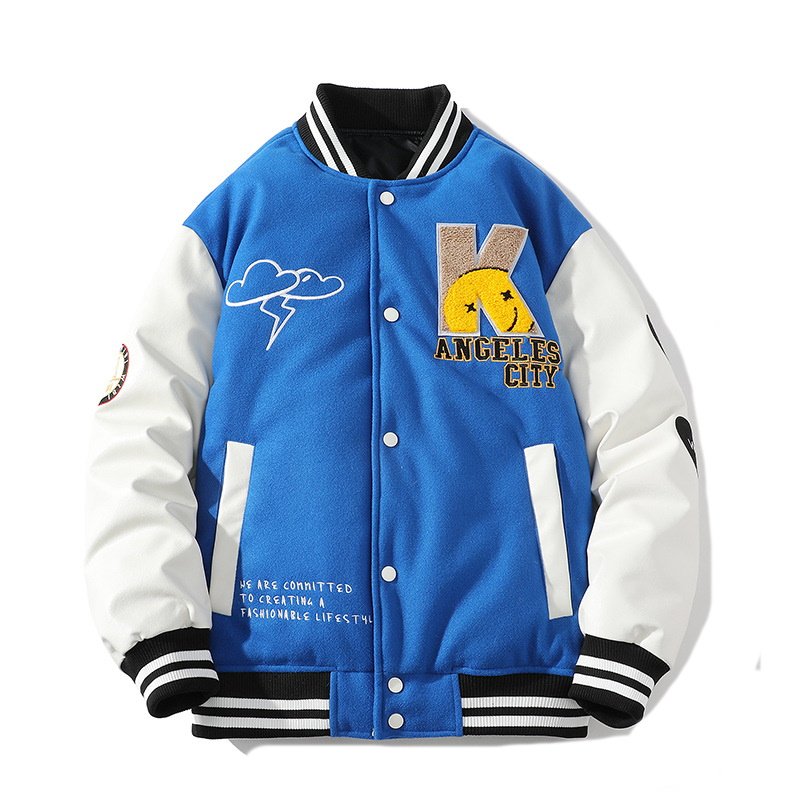 画像5:  Batting down rabbit embroideryjacket baseball uniform jacket blouson ユニセッ クス男女兼用中綿ダウン入りラビット&スマイル刺繍エンブレムジャケットスタジアムジャンパー スタジャン ブルゾンバイカージャケット (5)