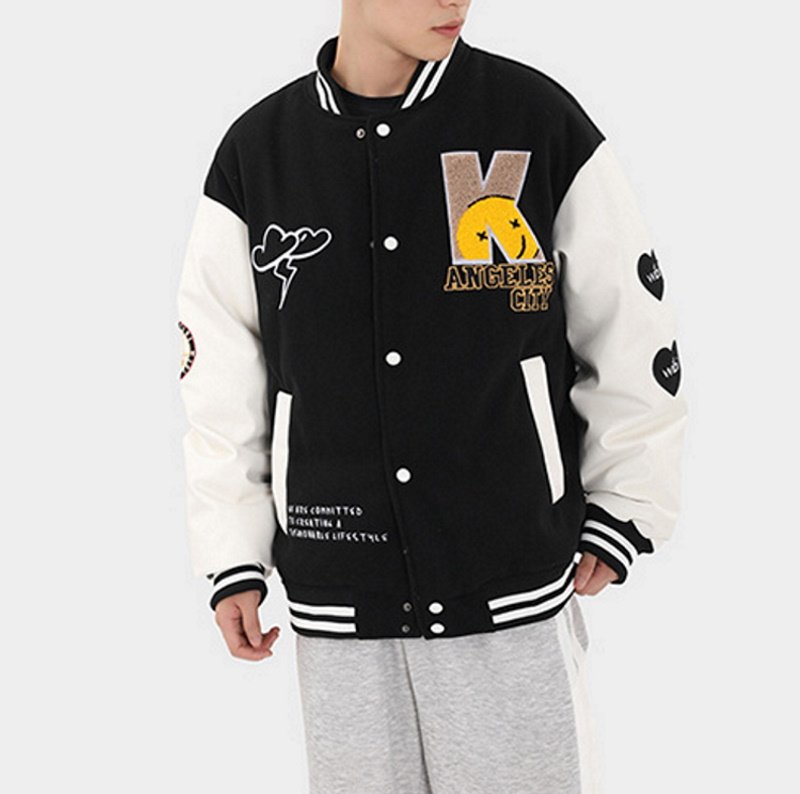 画像8:  Batting down rabbit embroideryjacket baseball uniform jacket blouson ユニセッ クス男女兼用中綿ダウン入りラビット&スマイル刺繍エンブレムジャケットスタジアムジャンパー スタジャン ブルゾンバイカージャケット (8)