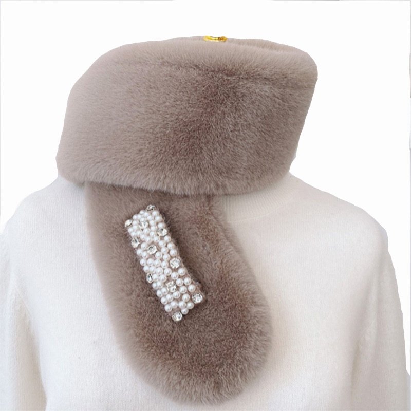 画像4: pearl plush neck imitation rabbit fur shawl muffler Scarves パール付きフェイクファーラビットモコモコマフラー スカーフ (4)