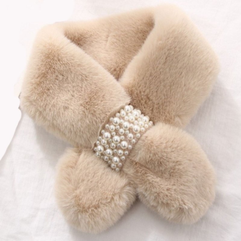 画像3: pearl plush neck imitation rabbit fur shawl muffler Scarves パール付きフェイクファーラビットモコモコマフラー スカーフ (3)