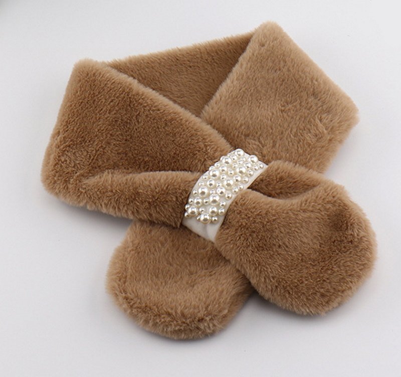 画像2: pearl plush neck imitation rabbit fur shawl muffler Scarves パール付きフェイクファーラビットモコモコマフラー スカーフ (2)