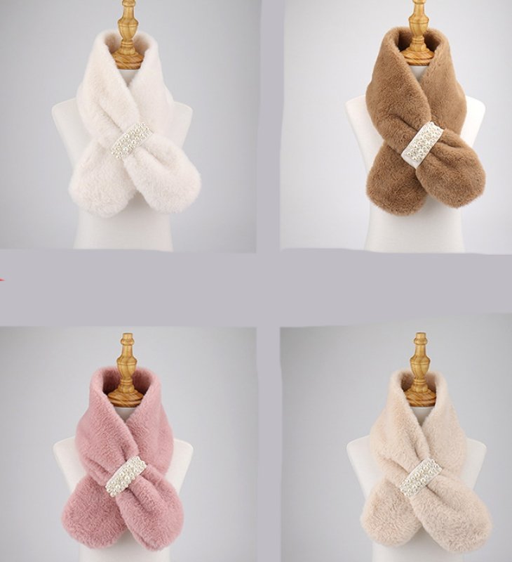 画像8: pearl plush neck imitation rabbit fur shawl muffler Scarves パール付きフェイクファーラビットモコモコマフラー スカーフ (8)