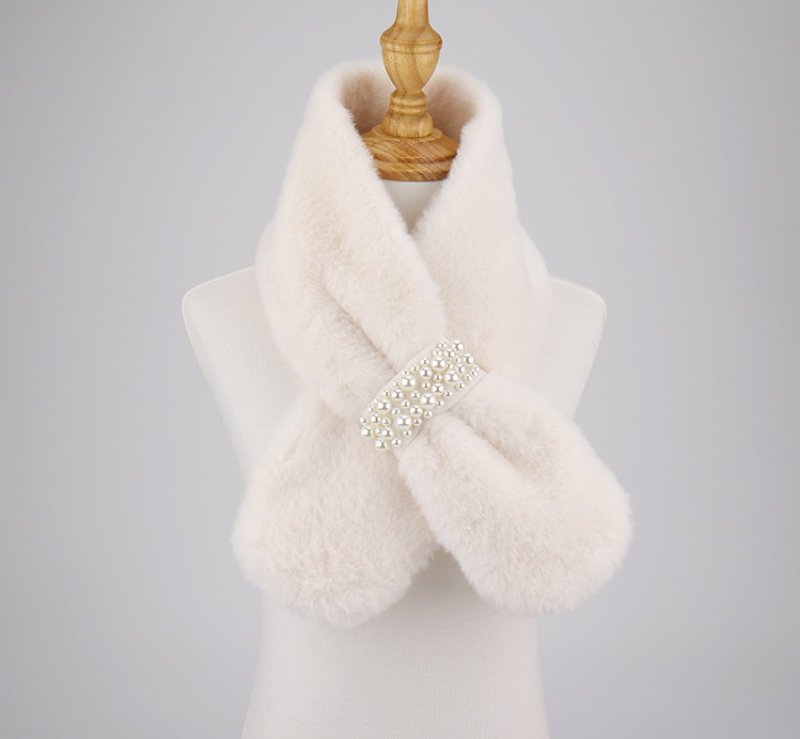 画像6: pearl plush neck imitation rabbit fur shawl muffler Scarves パール付きフェイクファーラビットモコモコマフラー スカーフ (6)