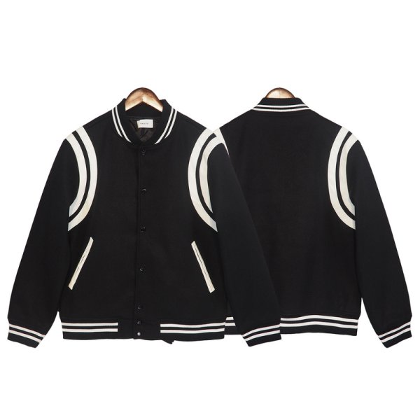 画像6: striped stitching simple jacket baseball uniform jacket blouson　ユニセッ クス男女兼用ストライプステッチングジャケットスタジアムジャンパー スタジャン ブルゾンバイカージャケット (6)