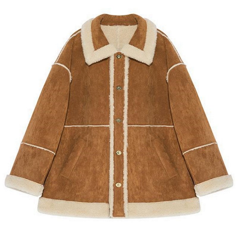 画像1: imitation lamb fur Jacket coat　　ファートリミングエコシープスキンジャケット ブルゾンコート (1)