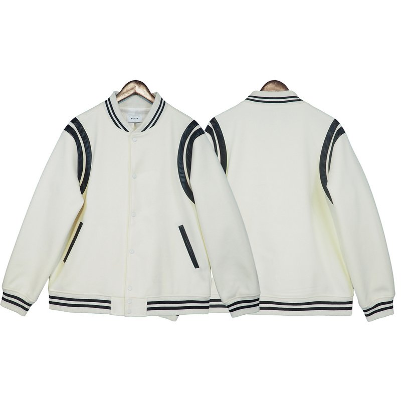 画像4: striped stitching simple jacket baseball uniform jacket blouson ユニセッ クス男女兼用ストライプステッチングジャケットスタジアムジャンパー スタジャン ブルゾンバイカージャケット (4)