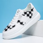 画像5: houndstooth LACE-UP LEATHER  SNEAKERS  shoes 　ユニセックス男女兼用千鳥格子チェックレースアップレザースニーカー カジュアル シューズ (5)