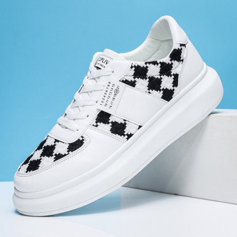 画像5: houndstooth LACE-UP LEATHER  SNEAKERS  shoes  ユニセックス男女兼用千鳥格子チェックレースアップレザースニーカー カジュアル シューズ (5)