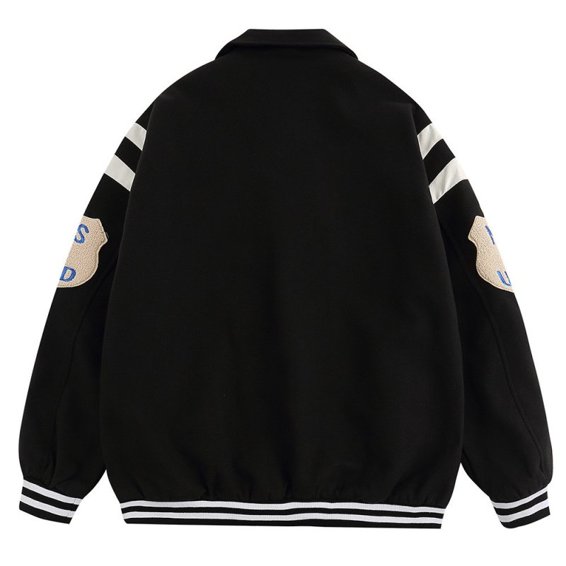 画像4: cross chapel embroidery jacket baseball uniform jacket blouson ユニセッ クス男女兼用クロスチャペル刺繍ジャケットスタジアムジャンパー スタジャン ブルゾンバイカージャケット (4)