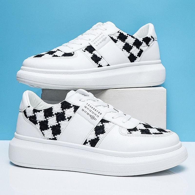画像6: houndstooth LACE-UP LEATHER  SNEAKERS  shoes  ユニセックス男女兼用千鳥格子チェックレースアップレザースニーカー カジュアル シューズ (6)