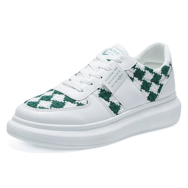 画像2: houndstooth LACE-UP LEATHER  SNEAKERS  shoes  ユニセックス男女兼用千鳥格子チェックレースアップレザースニーカー カジュアル シューズ (2)