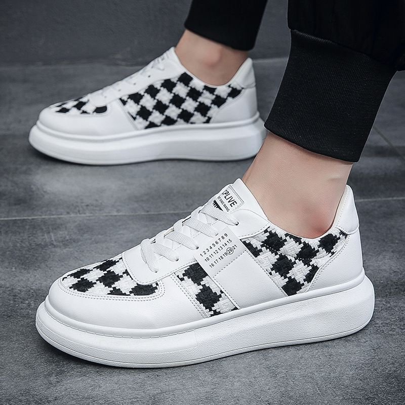 画像4: houndstooth LACE-UP LEATHER  SNEAKERS  shoes  ユニセックス男女兼用千鳥格子チェックレースアップレザースニーカー カジュアル シューズ (4)