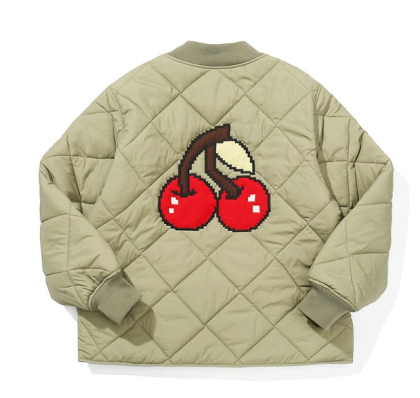 画像1: BCBW "Cherry cotton-paddedjacket baseball uniform jacket blouson　ユニセッ クス男女兼用チェリー刺繍キルティングジャケットスタジアムジャンパー スタジャン ブルゾン (1)