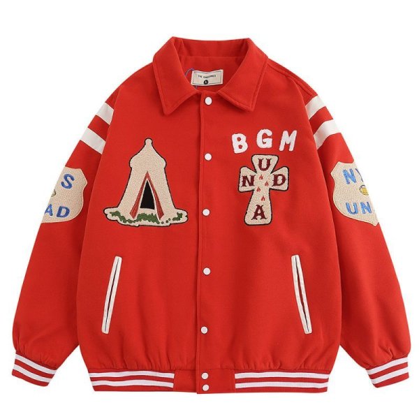 画像1: cross chapel embroidery jacket baseball uniform jacket blouson　ユニセッ クス男女兼用クロスチャペル刺繍ジャケットスタジアムジャンパー スタジャン ブルゾンバイカージャケット (1)