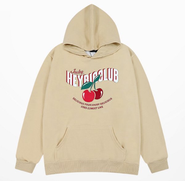 画像1: HEYBIG cherry print hoodiesweater  ユニセックス 男女兼用 HEY BIG チェリープリント フーディスウェットパーカー (1)