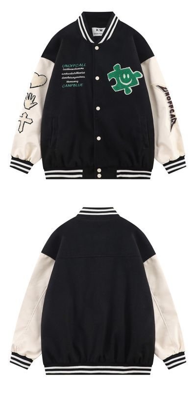 画像6: jigsaw puzzle  smile embroidery jacket baseball uniform jacket blouson ユニセッ クス男女兼用刺繍ジグソーパズルスマイルジャケットスタジアムジャンパー スタジャン ブルゾンバイカージャケット (6)