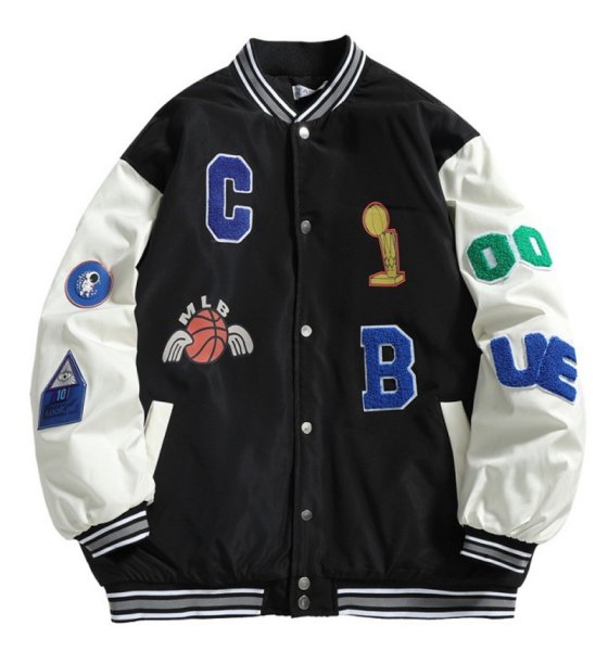 画像1: NASA x MLB logo embroidery jacket baseball uniform jacket blouson　ユニセッ クス男女兼用ナサMLBロゴ刺繍ジャケットスタジアムジャンパー スタジャン ブルゾンバイカージャケット (1)