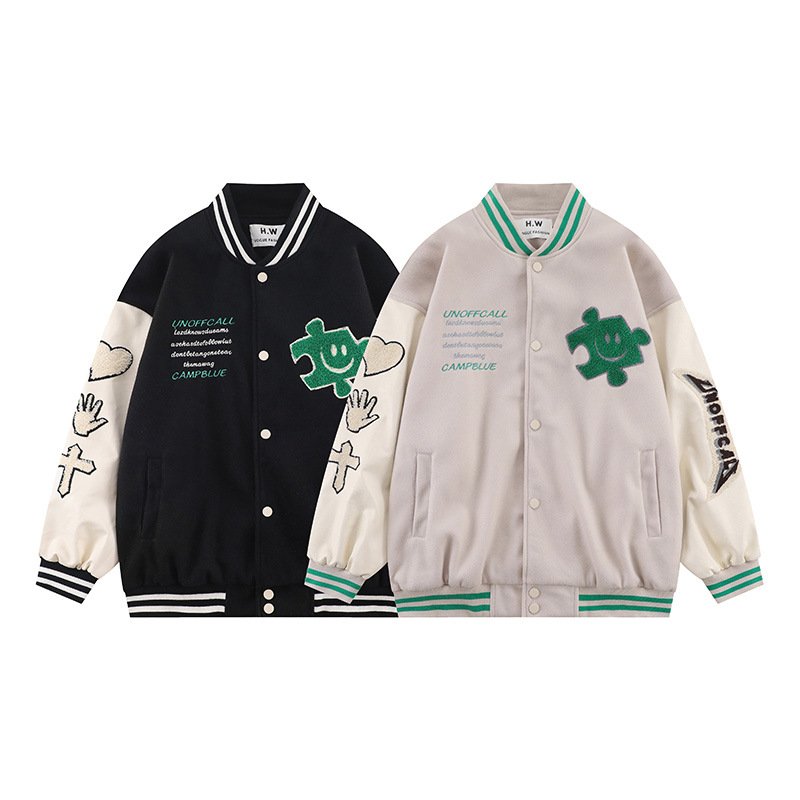 画像7: jigsaw puzzle  smile embroidery jacket baseball uniform jacket blouson ユニセッ クス男女兼用刺繍ジグソーパズルスマイルジャケットスタジアムジャンパー スタジャン ブルゾンバイカージャケット (7)