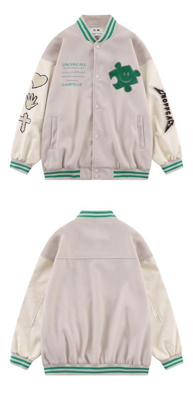 画像5: jigsaw puzzle  smile embroidery jacket baseball uniform jacket blouson ユニセッ クス男女兼用刺繍ジグソーパズルスマイルジャケットスタジアムジャンパー スタジャン ブルゾンバイカージャケット (5)