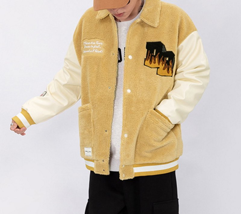 画像8: fleece logo emblem Jumper jacket baseball uniform jacket blouson　ユニセッ クス男女兼用フリースロゴエンブレム刺繍MA-1ジャンバージャケットスタジアムジャンパー スタジャン ブルゾンバイカージャケット (8)