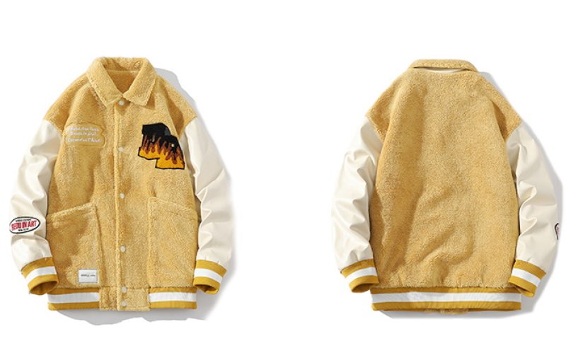 画像6: fleece logo emblem Jumper jacket baseball uniform jacket blouson　ユニセッ クス男女兼用フリースロゴエンブレム刺繍MA-1ジャンバージャケットスタジアムジャンパー スタジャン ブルゾンバイカージャケット (6)