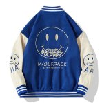 画像3: smile zip up embroidery Jumper jacket baseball uniform jacket blouson　ユニセッ クス男女兼用スマイルジップアップジャケットスタジアムジャンパー スタジャン ブルゾンジャケット (3)