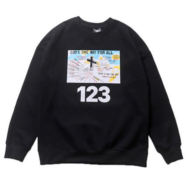 画像1: RRR123 cross letter printing plus velvet round neck sweater  ユニセックス 男女兼用RRR123 クロスレタープリント スウェットプルオーバートレーナー (1)