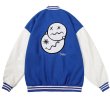 画像2: smiling face flocking embroidery Jumper jacket baseball uniform jacket blouson　ユニセッ クス男女兼用スマイリングジャケットスタジアムジャンパー スタジャン ブルゾンジャケット (2)