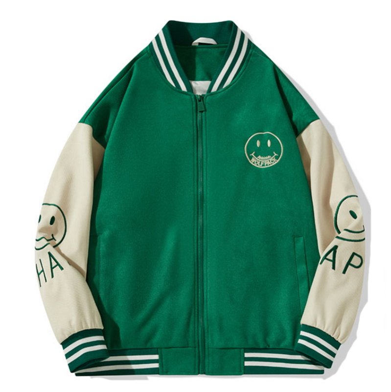 画像5: smile zip up embroidery Jumper jacket baseball uniform jacket blouson　ユニセッ クス男女兼用スマイルジップアップジャケットスタジアムジャンパー スタジャン ブルゾンジャケット (5)