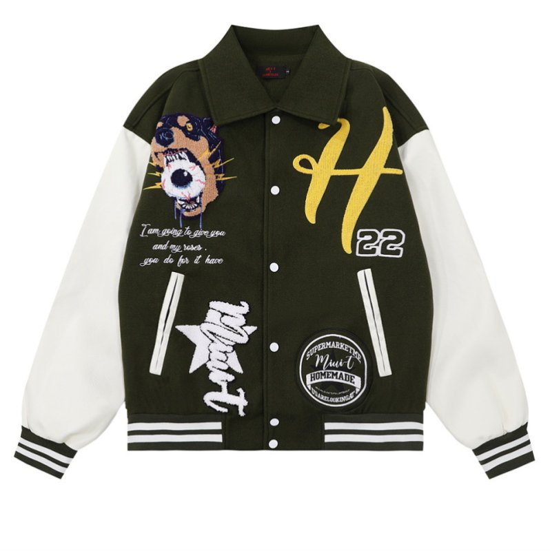 画像2: doberman dog embroidery embroidery Jumper jacket baseball uniform jacket blouson ユニセッ クス男女兼用ドーベルマンドッグ刺繍ジャケットスタジアムジャンパー スタジャン ブルゾンジャケット (2)
